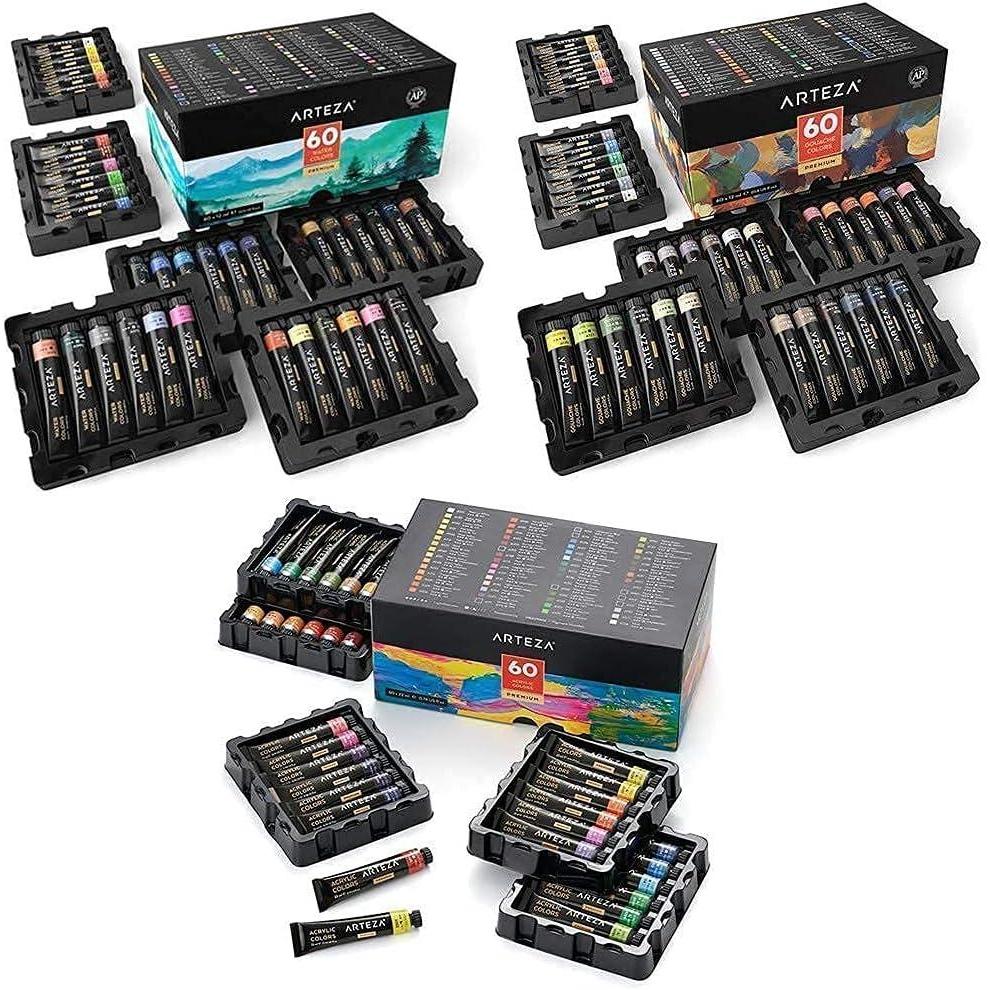 ARTEZA Acrylic, Gouache and Watercolor Paint Set Bundle, Painting Art Supplies for Artist, Hobby Painters & Beginners