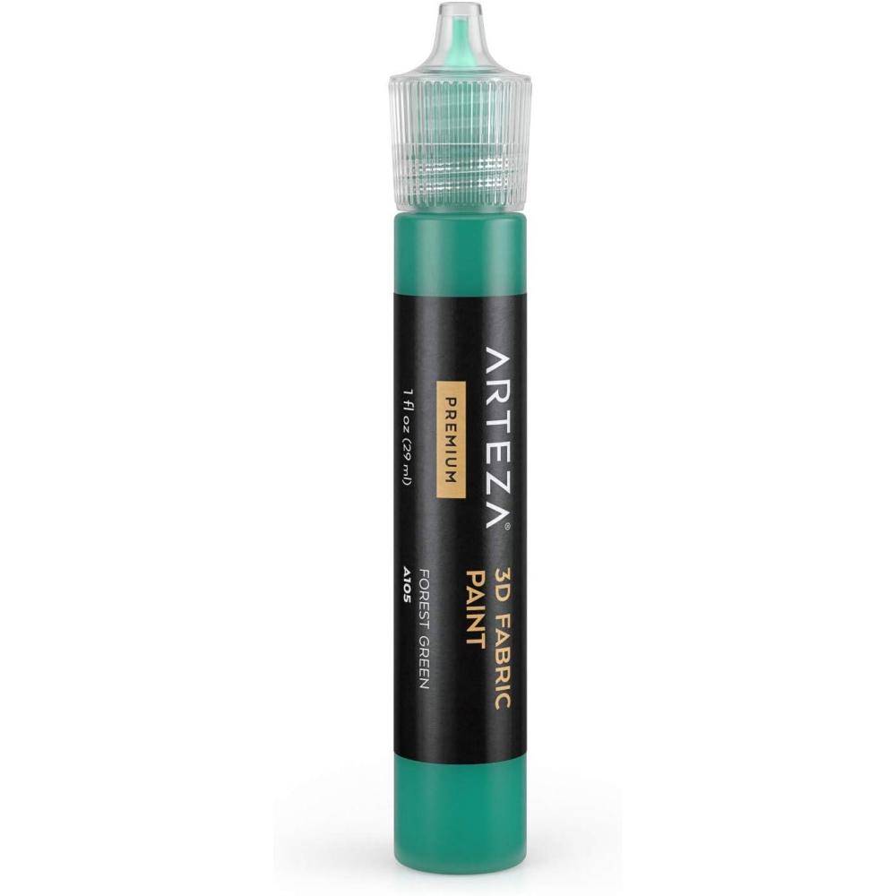 Arteza 3D Fabric Paint, Forest Green A105, 1oz Tube, Washer & Dryer Safe Textile Paint for Clothing, Accessories, Ceramic, Glass & DIY Projects