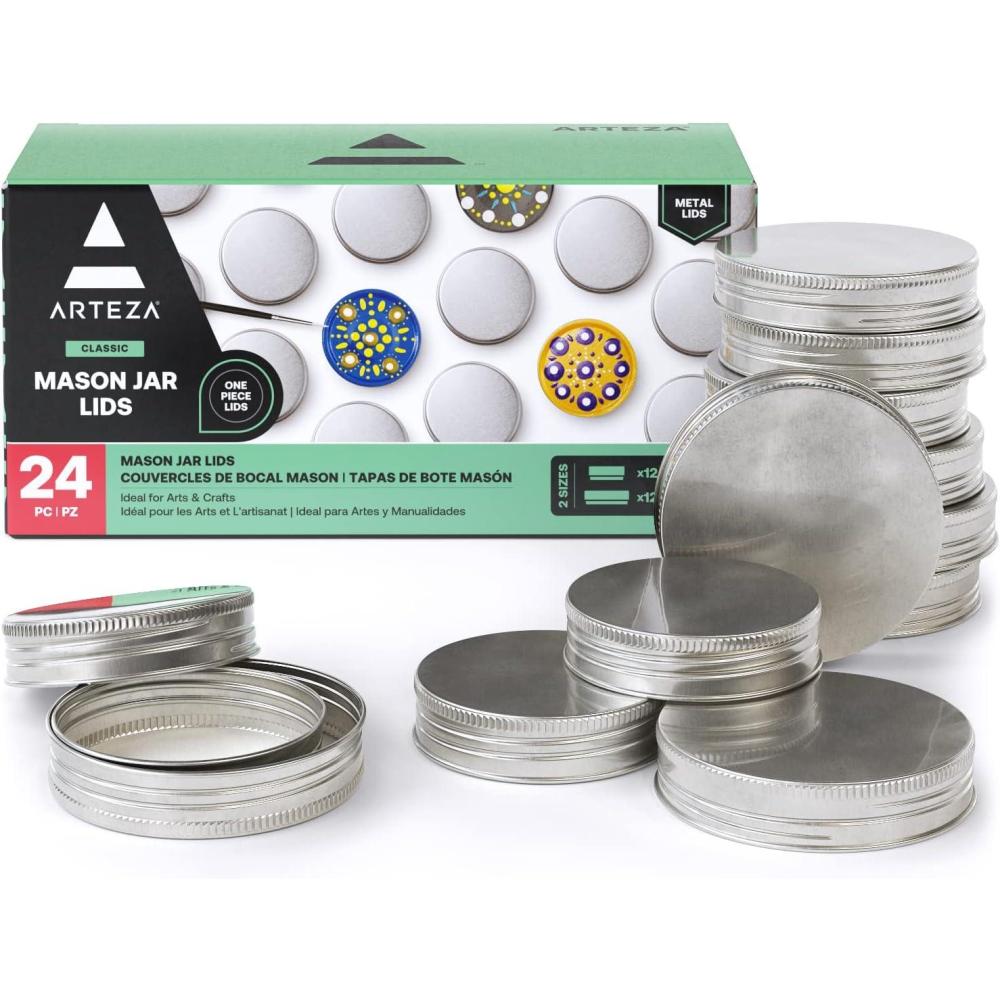 ARTEZA Regular Mouth Mason Jar Lids, 24-Pack, 2.4 Inches and 2.5 Inches, Reusable Canning Lids for DIY, and Home Decor